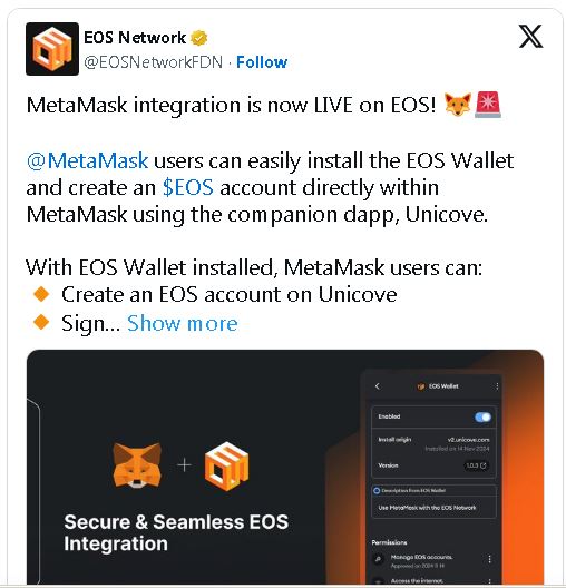 Пользователи MetaMask теперь могут стейкать EOS