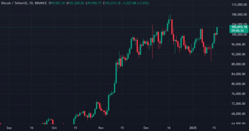 
			Курс биткоина вырос выше отметки в $103 000		