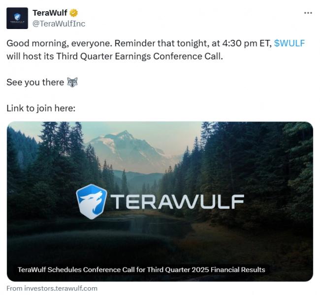 
			Выручка TeraWulf за 3 квартал выросла на 87%, поскольку биткоин почти удвоился за год		